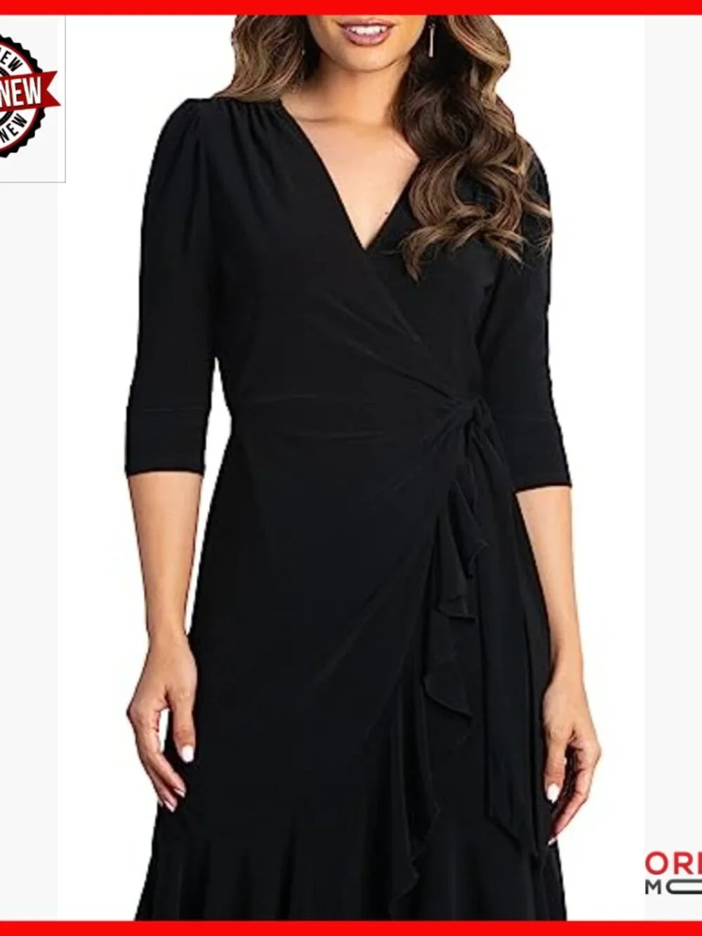 Plus Size Midi Wrap Dress with Ruffled Skirt and Sleeves for Cocktail Work